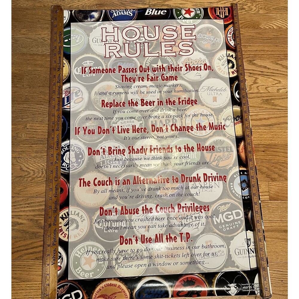 House Rules Party Mantis Design Drinking Beer VINTAGE POSTER 2004 Fraternity